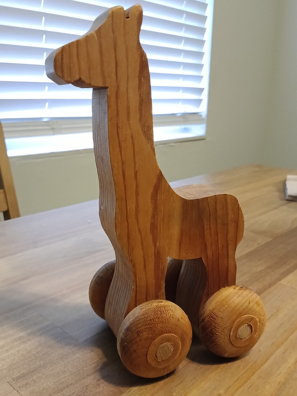 Vintage Wooden Giraffe Toy in Natural Wood
